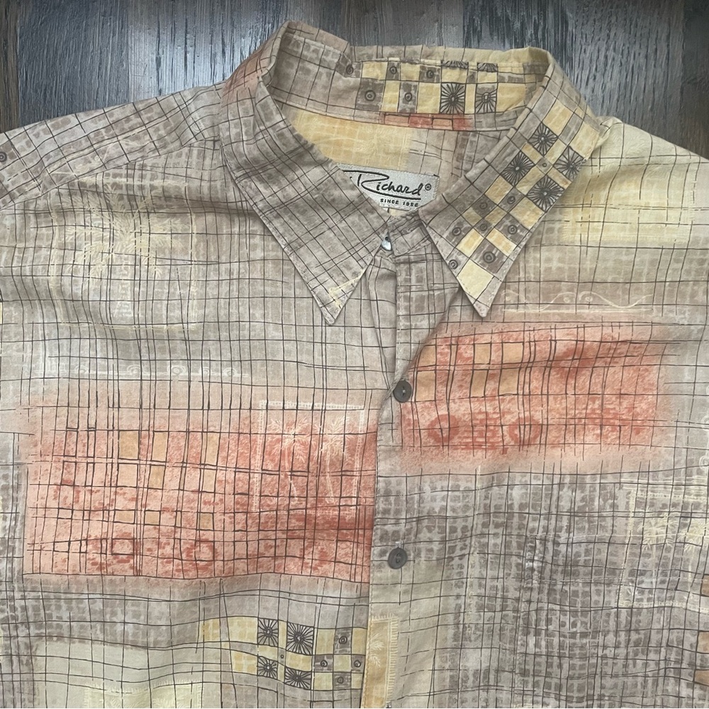 Tori Richard Cotton Hawaiian Aloha Shirt Large Modern Geometric